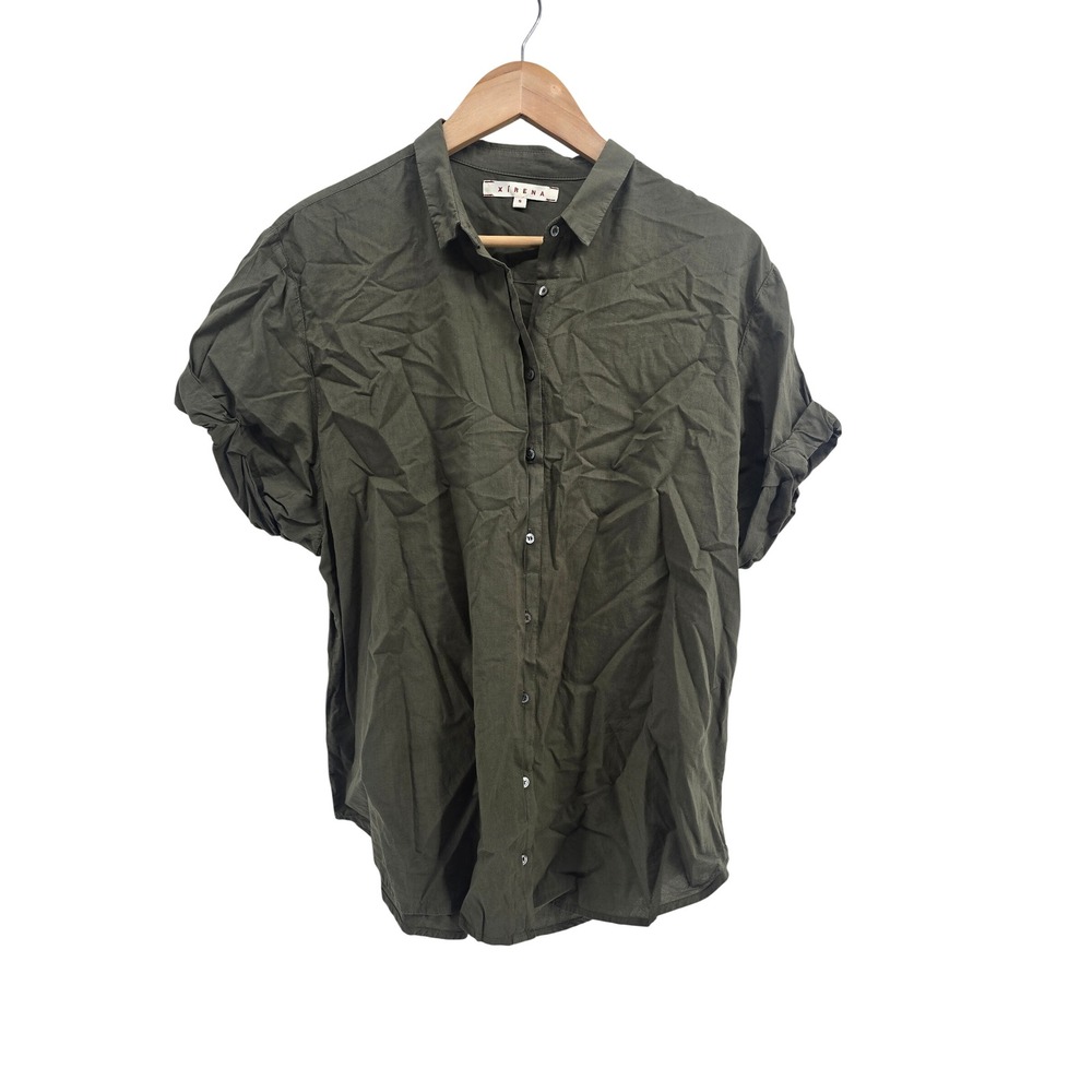 Xirena Shirt Womens S Beau Olive Green Short Sleeve Button Down EUC
